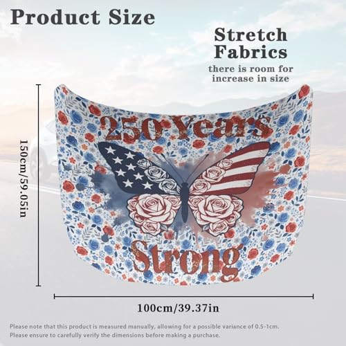 Image of American Flag Car Hood Cover, Rose Butterfly Washable Elastic Auto Hood Protector Stretchable Polyester Fabric, 250th Anniversary Car Bonnet All-Season Protection
