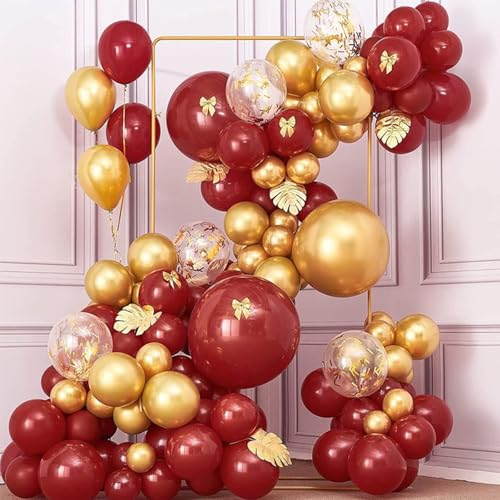 Image of PartyWoo Red and Gold Balloons, 140 pcs Ruby Red and Gold Balloons Different Sizes Pack of 18 Inch 12 Inch 10 Inch 5 Inch for Balloon Garland or Balloon Arch as Birthday Decorations, Party Decorations