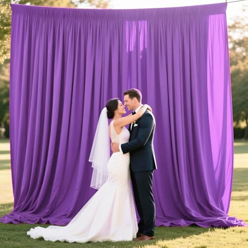 Image of 2 Panels Purple Backdrop Curtain, 10 x 10 Feet Polyester Background Curtains for Parties, Weddings, Baby Showers, Halloween, Christmas, Birthday Party Photoshoot Backdrop Curtains Decorations