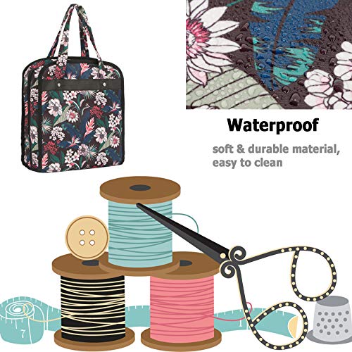 Image of PACMAXI Sewing Accessories Storage Bag, Knitting, Craft Tools | Roomy carry bag for sewing, knitting and craft tools. Multiple pockets. Tools not included.(Flower with Black Background)
