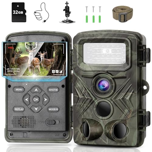 Caméra de Chasse 2.7K, 58MP Camera Chasse Infrarouge avec 32GB Carte, Piege Photographique 120 ° Angle Vision Nocturne Animaux, Caméra de Surveillance...