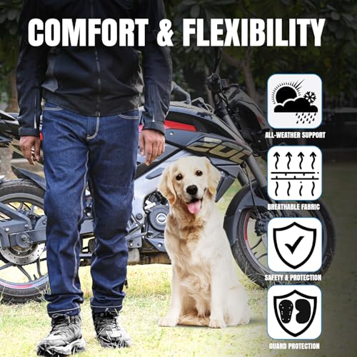 Image of Allextreme Denim Bike Riding Pants with Heavy Duty XY Level 2 Certified HDEVA Knee and Hip Armor Rider Gear Jeans All Weather Protection for Riders Cycling Motorcycle Racing (Black, 30)