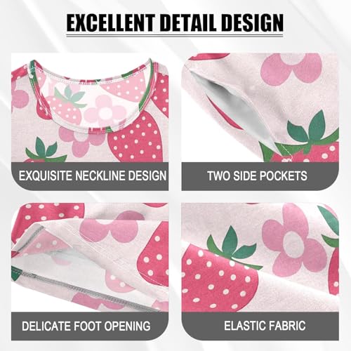 ALAZA Strawberry Flower Floral Fruit Pajamas Short Sleeve 2 Piece Sleepwear Top and Bottom Pajama Set Unisex4