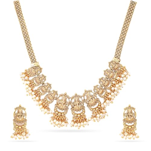 Image of Rubans Gold Plated Temple Necklace Set Traditional Statement Jewellery Gift for Women & Girls