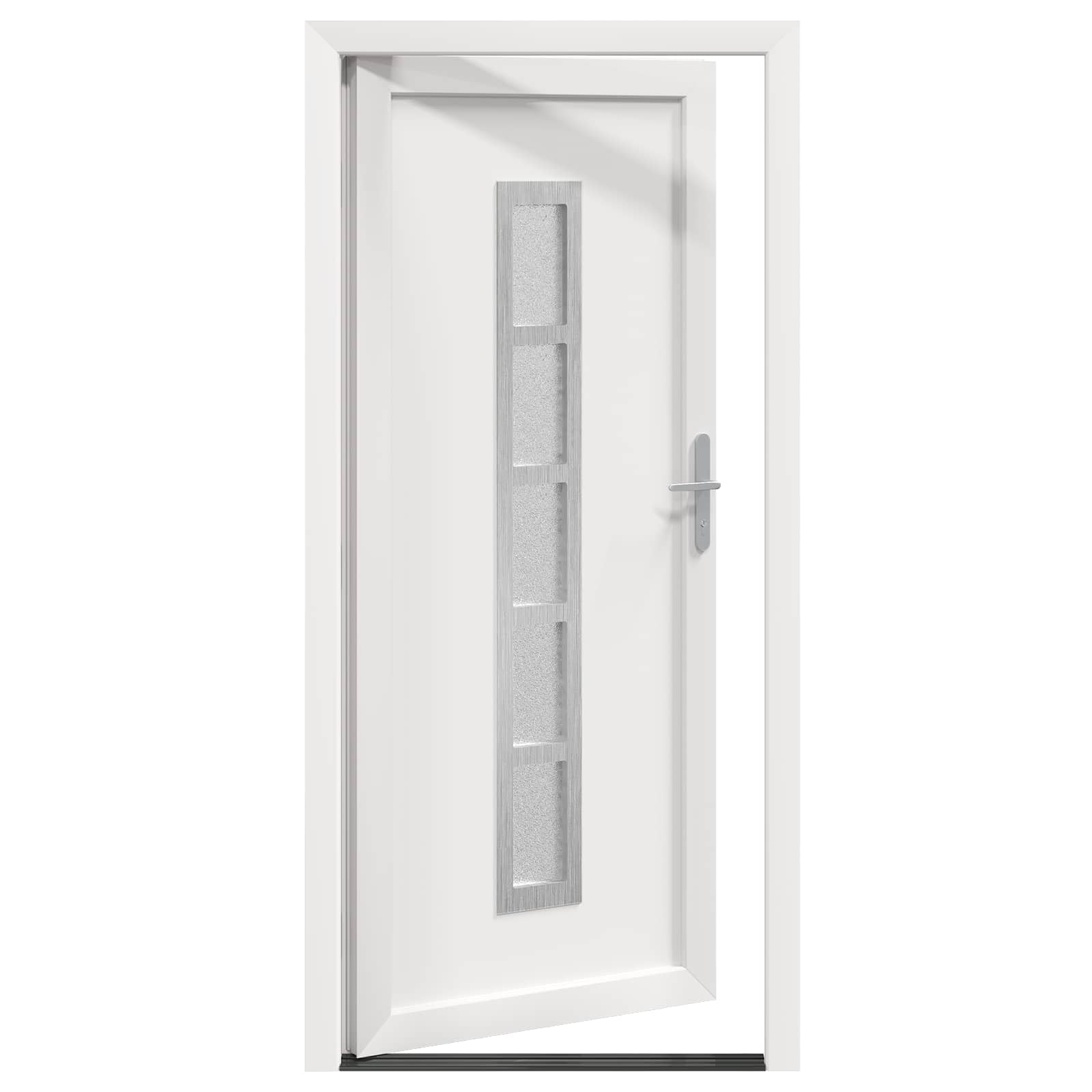 Puerta de entrada blanca de PVC 98 x 208 cm con superficies de cristal, puerta de entrada para interior y exterior, con herrajes y bisagras, para nueva construcción, renovación, resistente a