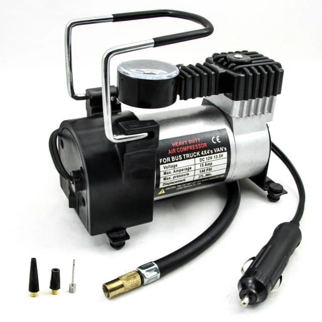 Fashion Air Pump,Car Pump Heavy Duty Metal Electric Car Compressor With Pressure Gauge, 12V DC Portable Tyre Inflator For Car, Trucks, Bus, Bike, Auto & Van, Single, 35 Liters Per Minute (X2)-image-40