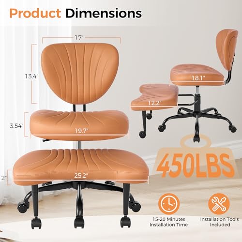 Image of Cross Legged Office Chair, Ergonomic Criss Cross Chair with Wheels, 360 Swivel Height-Adjustable Meditation Chair for Yoga & ADHD, Wide Kneeling Chair with Strong Lumbar Support (Brown) BPY01Z