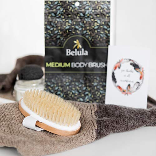 Image of Dry Brushing Body Brush - Medium Soft Dry Brush for Cellulite and Lymphatic. For Beginners & Advanced Users. Exfoliating Skin Brush and Free Konjac Sponge, for a Softer, Glowing Skin