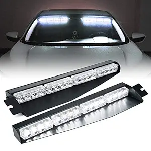 Xprite LED Visor Strobe Light Bar Interior Sunshield Windshield Sunvisor Emergency Hazard Warning Flashing Lights w/Extend Bracket Split Mount for Law Enforcement Vehicles Trucks White