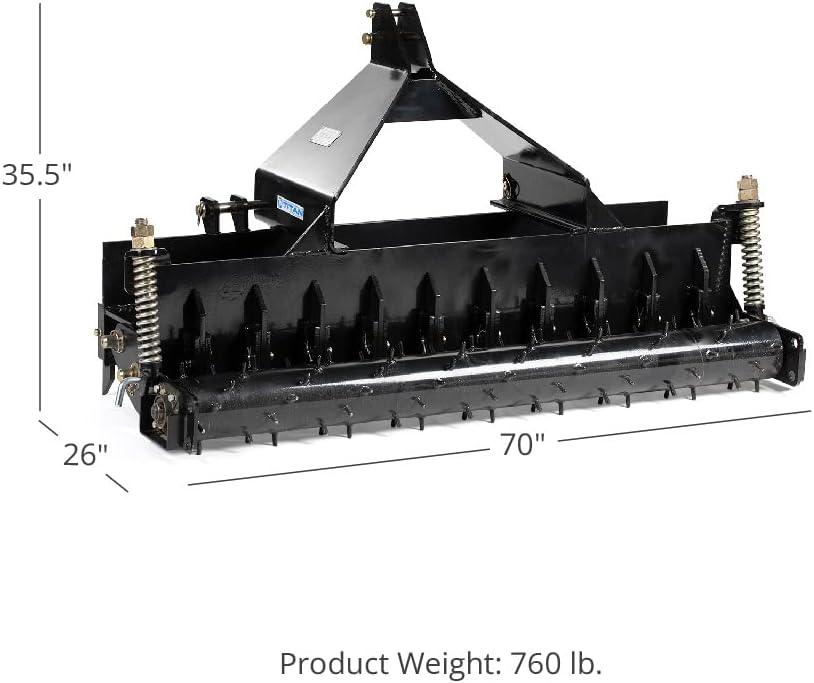Titan Attachments 60in Soil Yard Pulverizer, Spiked Drum, Category 1 and 2, 3 Point, Quick Hitch Compatible : Patio, Lawn & Garden