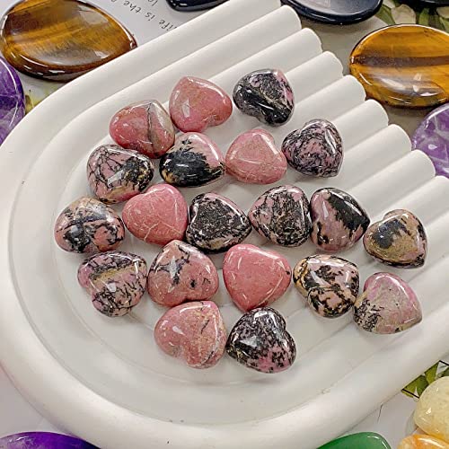 XIANNVXI 10 PC Kristalle Steine Herz Stein Rhodochrosit Schwarz Linie Rhodolith Liebe Heilung Kristall Edelsteine Set Poliert NatüRliche Glückssteine