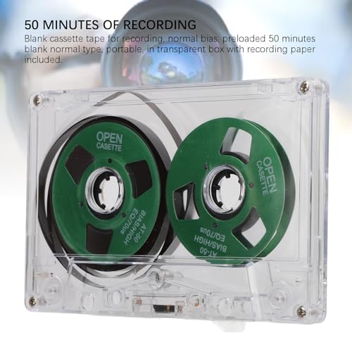 Reel to Reel Blank Cassette Tape, 50 Minutes Recording, Normal Bias Double Sided, Metal Sound Cassette Tape with Transparent Box (Green) - Thumbnail 2