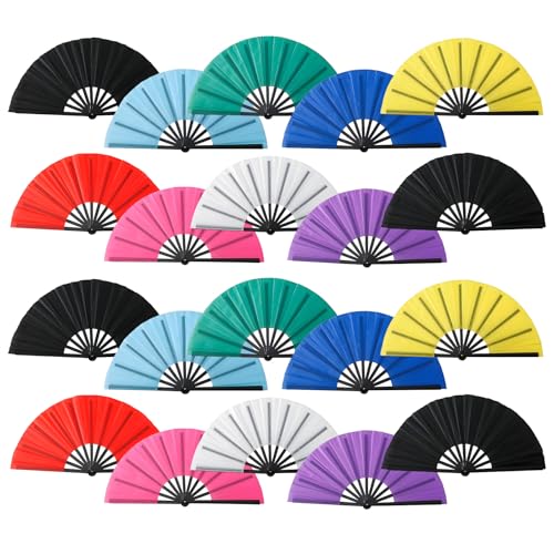 MEPIG 20 Pcs Folding Hand Fan Bulk 13' Polyester Taffeta Large Folding Fans, ABS Ribs, Mix Color Popping Clacking Fan for Line Dancing, Boots on the Ground Dance, Performance, Decorative Folding Fan
