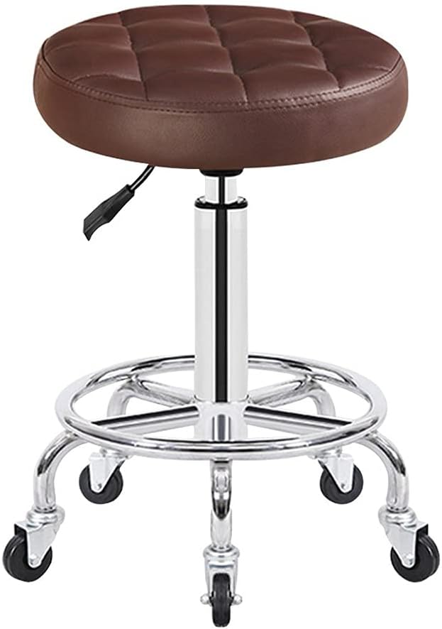 ZHOUXIAO Round Rolling Swivel Stool with Wheels, Adjustable