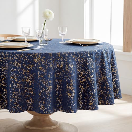 Horaldaily Navy Blue Tablecloth with Golden Sequin 60x60 Inch Round