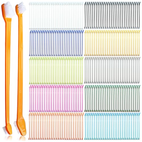 Image of 300 Pcs Dog Toothbrush Cat Tooth Brushes Bulk, Double Sided Brushing Kit, Teeth Cleaning Kit Soft Bristles Long Handle, Pet Tooth Brush for Small to Large Dog, Cat, Puppy & Kitten, 10 Colors