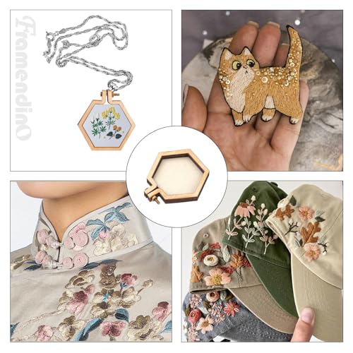 Image of Framendino, 10 Pack Hexagon Mini Embroidery Hoops Wood Hoop Ring for Sewing Frame Craft