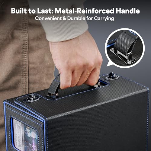Image of Kabinka Commander Deck Box for MTG with Handle, Multi Deck Case with Large Dice Tray Fits 400+ Double-Sleeved Cards, 5 IN 1 TCG Card Storage Box with Commander Display, 35PT Card Holders (Black Blue)