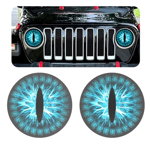Image of 2PCS 2025 New Beast Eyes 3D Car Headlight Decal, Fun Round Head Light Devil Stickers and Decals for Cars Trucks, Compatible with JK JL TJ YJ CJ, Car Exterior Decoration Accessories (Blue)