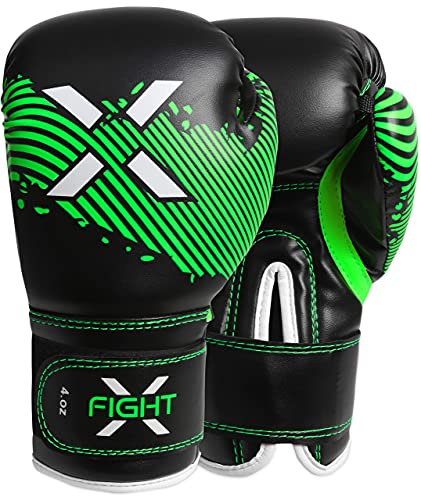 Fightx Kids Boxing Gloves For 3-8 Years 4 6 Oz Training Mma Boys Girls Kickboxing Punching Gloves For Training, Punching Bag, Muay Thai, Mma (Black/Green Fluorescent, 4Oz) #TOP2