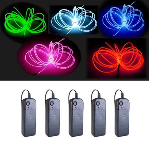 Image of MaxLax EL Wire 5 Pack, 16.4ft Neon Light Wire Noise Reduction with Battery Pack(Green, Blue, Red, White, Pink) (16.4ft)