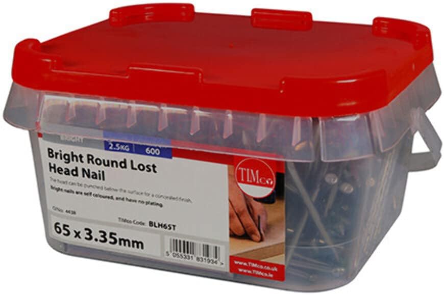 TIMco Bright Round Lost Head Nails (2.5kg TUB) 65 x 3.35