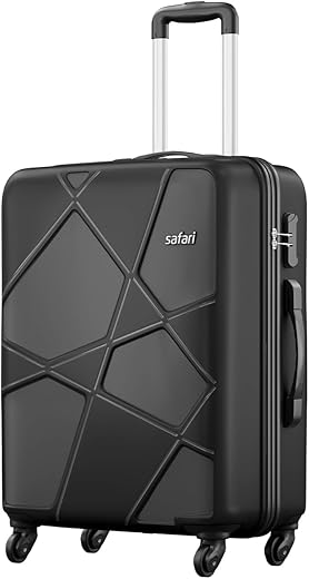 Safari Polypropylene Pentagon Hardside Medium Size Check-in Spinner Luggage Suitcase Trolley Bags for Travel Black Color, 66Cm