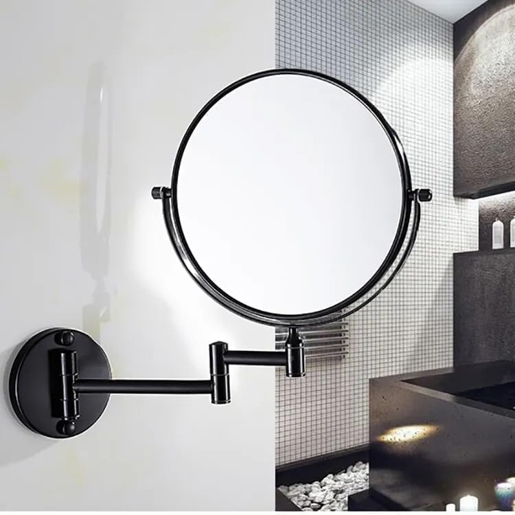 Image of Brass Dual Side Round Mirror for Bathroom 360 Swivel with Zoom View | Magnifying Shaving Makeup Vanity Mirror Wall Mounted (Black)