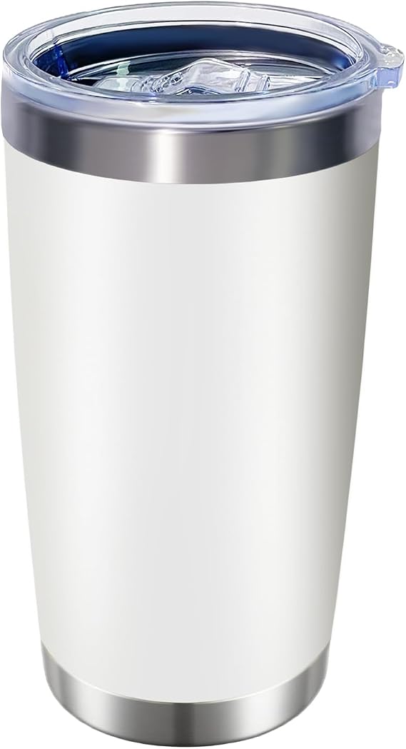HAOLI 1 Pack 20oz Stainless Steel Tumbler with Lid, Leakproof Double Wall Travel Mug for Hot/Cold Drinks, Home Office Outdoor Party Use, Durable Powder Coated Insulated Cup/White