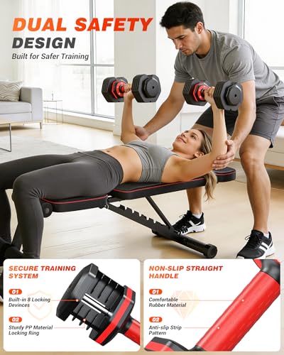 Rendpas Adjustable Dumbbells Set of 2, 5-in-1/10-in-1/16-in/1 Quick-Lock Hand Weights 25/55/80 lbs Pair, Anti-Slip Handle Free Weights Set in Home Gym for Men and Women - Image 6