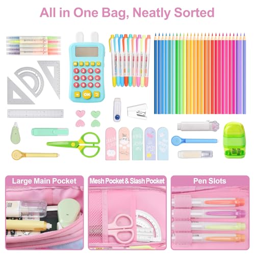 Image of Cute Kids Pencil Case - Girls Pen Pouch Large School Organizer | Pen Bag & Smooth Zipper, Multi-Slot Storage, Mesh Pocket, 900D Water Resistent, Giftable School Supplies, Pink Blue Tie Die