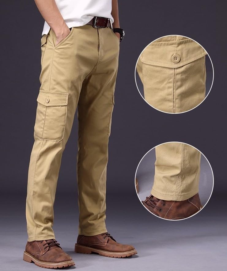 Image of Men's Cotton Cargo Pants Multi-Pocket,Comfortable Work Pants, Durable Trousers & Everyday Wear-CP-036