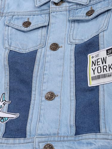 Image of KiddoPanti Boys Denim Jacket | Cotton Poly Blend with Spandex | Washed Denim, Full Sleeve | Button Closure & Front Flap Pockets | Collared Neck