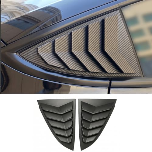 Tesla Rear Side Window Cover Louver Sport Style for Tesla Model 3 2017-2024 2025 2026 Exterior Decoration, Triangle Window Visor & Anti-Scratch Guard (Matte Carbon Fiber Pattern, Model 3)