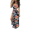 Aro-Lora-Womens-Sexy-V-Neck-Floral-Printed-Side-Slit-Two-Piece-Maxi-Dress Aro Lora Women's Sexy V Neck Floral Printed Side Slit Two-Piece Maxi Dress Medium Multicolor
