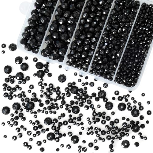 Laopottbeads 800Pcs 4/6/8/10mm Round Crystal Glass Beads for DIY Jewelry Ideal for Bracelets Necklaces Pendants and Handmade Craft Projects(Black)