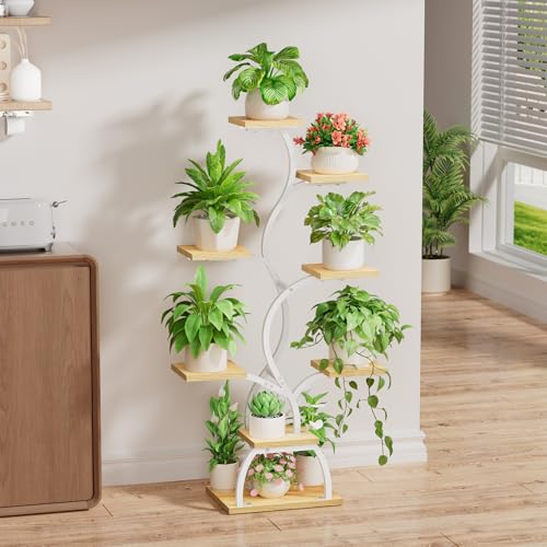 Image of Plant Stand Indoor with Grow Light - 8 Tiered Corner Plant Shelf Indoor | 49 inch Plant Holder with Lights for Indoor Growing, Tall Lighted Flower Stand for Living Room, Balcony, White