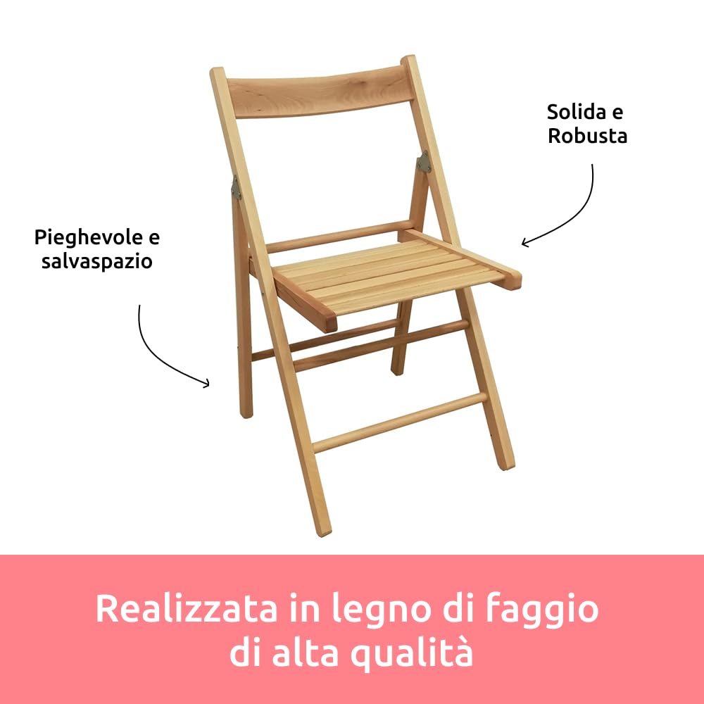 Compactor Sedie Pieghevoli in Legno di Faggio – Sedia Pieghevole Classica Salvaspazio per Cucina e Casa 41x42x78 cm
