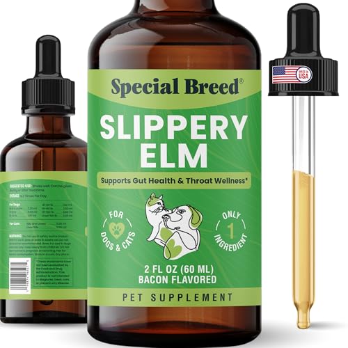 Slippery Elm for Dogs and Cats - Soothing Digestive Relief and Gut Support - Stomach Comfort and Throat Support - Herbal Drops for Pets - Easy to Use - Bacon Flavored - 2 fl oz