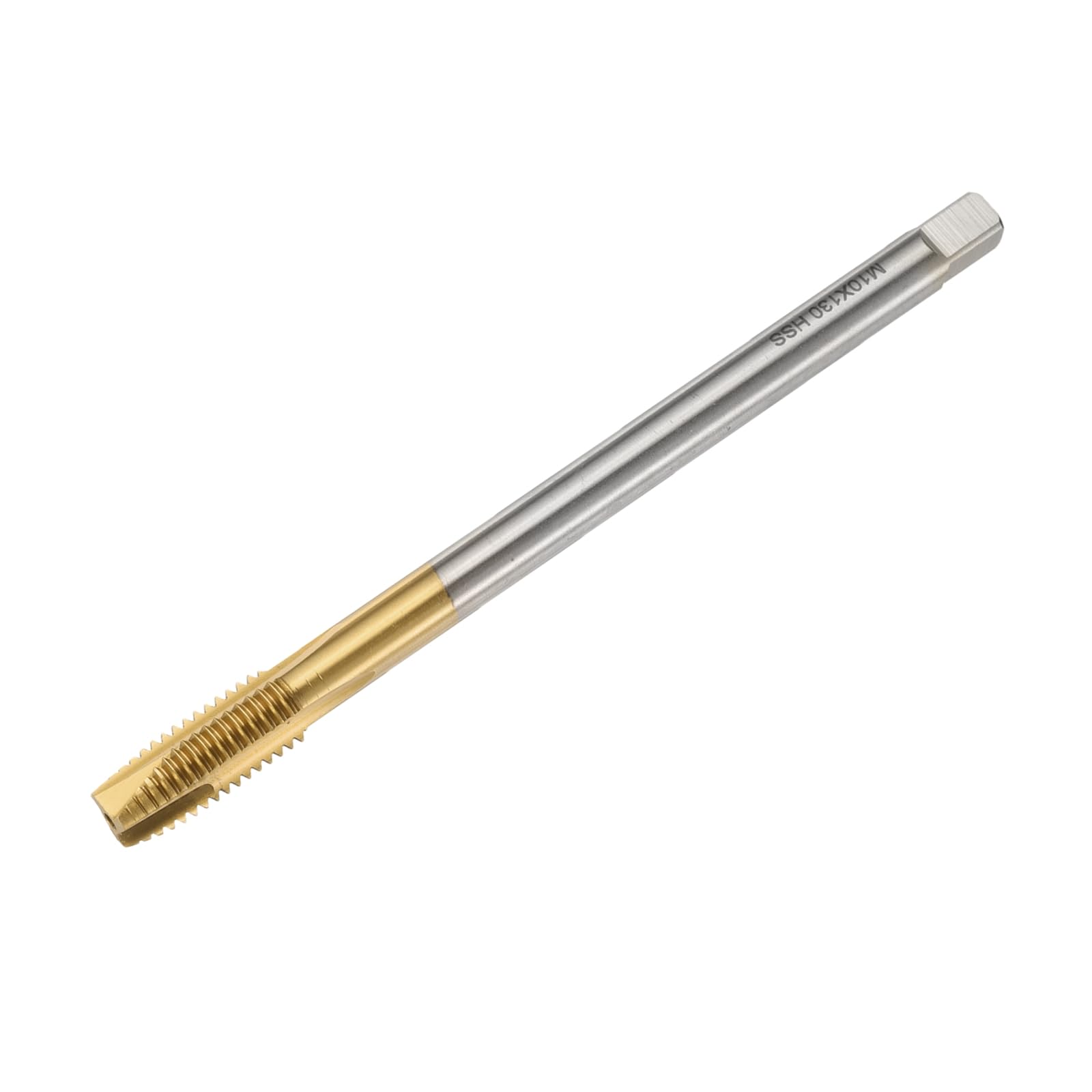 sourcing map M10 x 1,5 H2 metrischer Spiralgewindebohrer, 130 mm extra langer Gewindebohrer, Titanbeschichtetes 6542 Hochgeschwindigkeitsstahl-Maschinengewindebohrer, Gewindebohrer