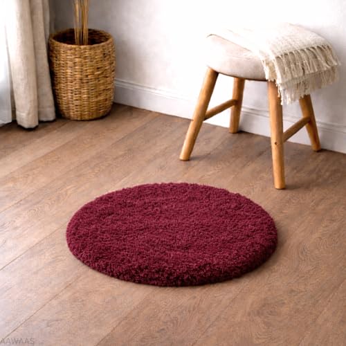 Image of Premium Polyester Shaggy Round Rug - Ultra Soft Fluffy Circle Carpet for Bedroom, Living Room, Kids Room, Anti-Skid Plush Floor Rug - (Maroon, 2 feet|60cm)