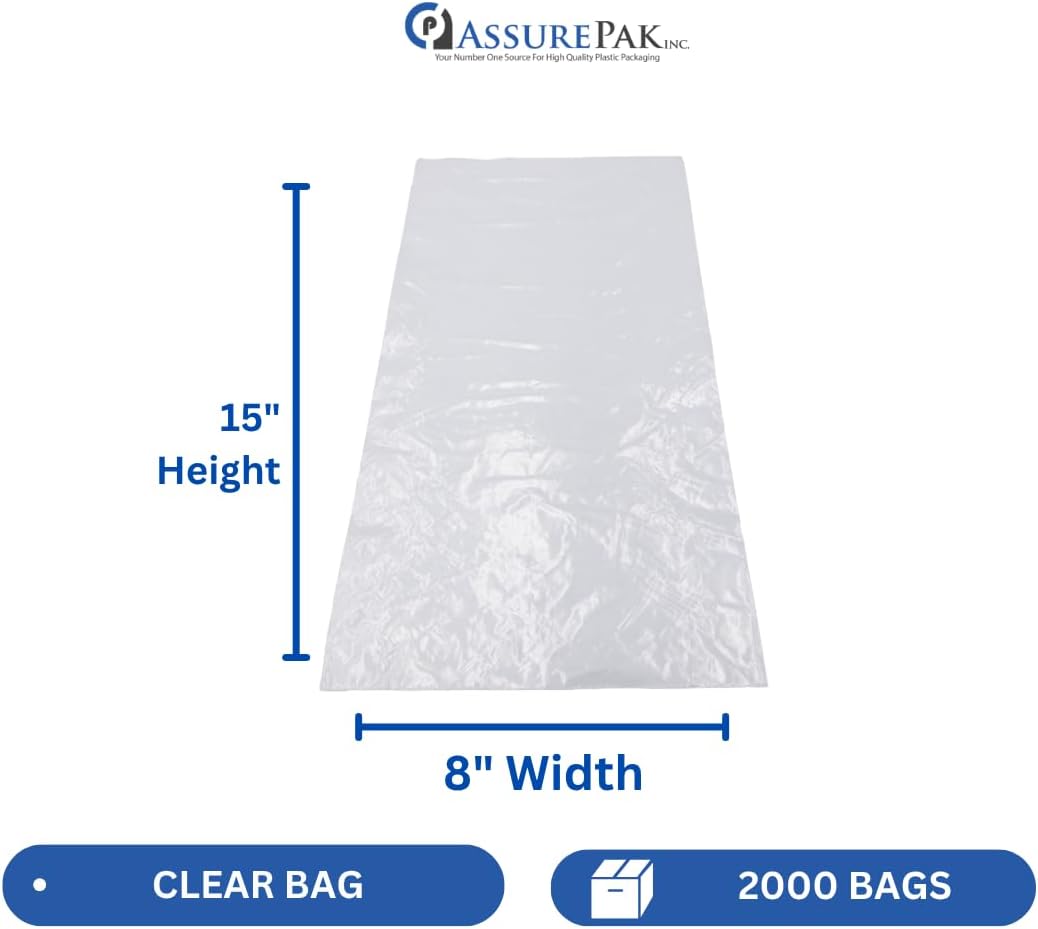 ASSUREPAK LDPE Poly Bag on Roll - 2000 Bags - 8"x15" – 1.0 mil Thickness – Ideal for Food, Produce, Grocery, Small Business, Packaging Use – Durable Roll Format – AssurePak 815LDPOLYROLLWF