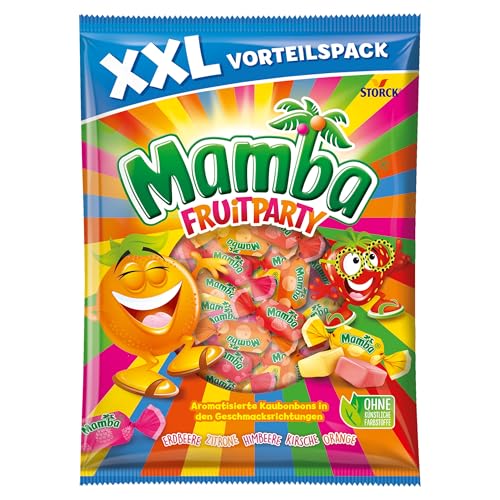 Mamba Fruitparty (1 x 500 g) – Leckere Kaubonbons in fünf fruchtigen Geschmacksrichtungen – Fruchtgummi Mix einzeln verpackt und ideal zum Teilen
