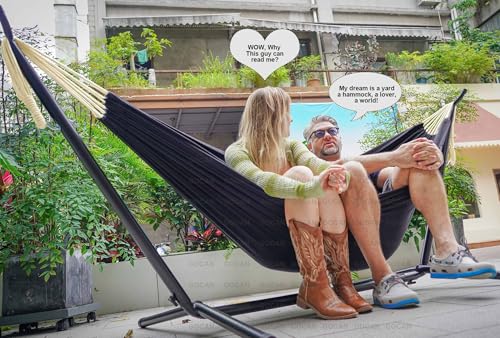 Image of GOCAN Double Hammock 2 Person Extra Large 330X150cm Load Capacity 600Pound Canvas Cotton Hammock for Patio Porch Garden Backyard Lounging Outdoor and Indoor XXL(Black)