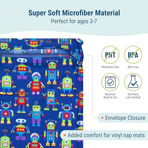 Image of Wildkin Kids Microfiber Nap Mat Cover - Soft, Durable & Fits 1.5 inch Vinyl Sleep Mats (Robots)