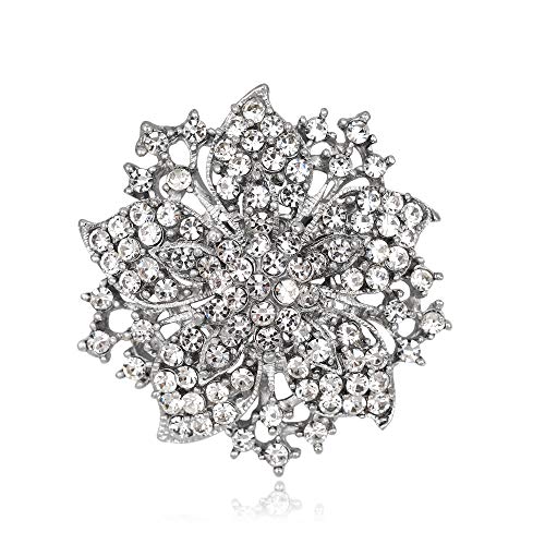Image of Wedding Bridal Big Crystal Rhinestone Bouquet Brooch Pin for Women (silver flower)