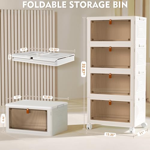 4 Tier Plastic Storage Bins with Lid 23QT, Stackable Storage Containers with Wheels, Folding Storage Boxes, Stackable Storage Bins, Closet Organizers and Storage for Living Room,Office,Dorm - Image 3