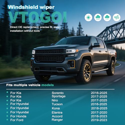 Image of VTOGOI OEM Quality 26''+16'' Windshield Wiper Blades,Premium All-Seasons J-Hook Replacement Wiper Blades (2 Pack)