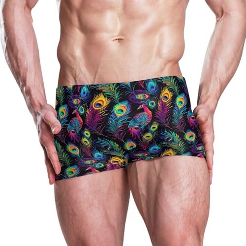Peacock Feather Mens Swim Trunk Swimwear Bathing Suit Swim Brief Square Leg Board Short S B04033542