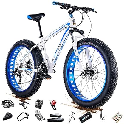 24/26 * 4,0 Zoll Dickes Rad Herren-Mountainbikes, Erwachsenen-Mountainbike mit fetten Reifen, 27/30-Gang-Fahrrad, Rahmen aus kohlenstoffreichem Stahl, doppeltes Vollfederungs-Doppelscheibenbremsfahr